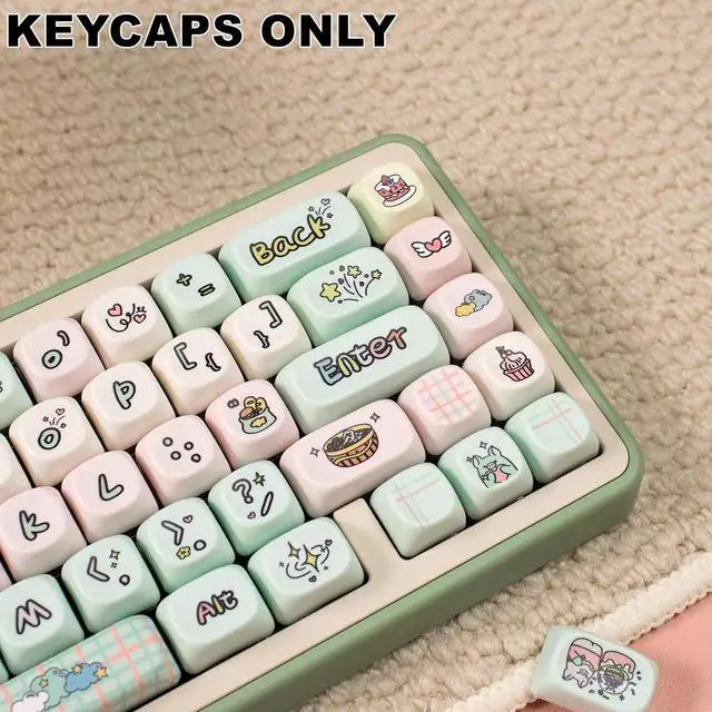Alt view image 5 of 6 - Ubxvamm 1Set Cartoon Keycaps Set Milk Green Colorful Theme for 60/64/84/98/108 Gaming Mechanical Keyboards