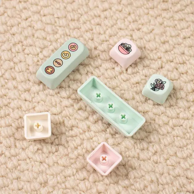 Alt view image 4 of 6 - Ubxvamm 1Set Cartoon Keycaps Set Milk Green Colorful Theme for 60/64/84/98/108 Gaming Mechanical Keyboards