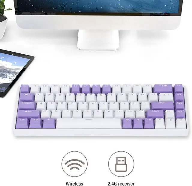 Alt view image 5 of 7 - Portable 60% Mechanical Gaming Keyboard, Red Switch, RGB Multi Light Modes Compact 68 Keys 2.4G BT Type C Wired Keyboard for for Android for iOS