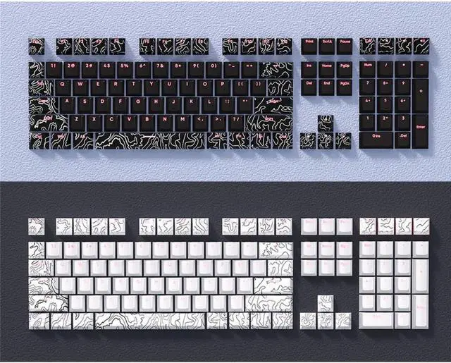 Alt view image 6 of 7 - PLCPDM 108Keys Keycaps Customs Line White Keycap Set Front Print Backlit Key Caps for Mechanical Keyboard
