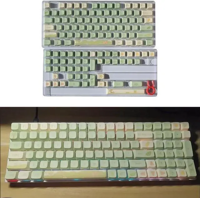 Alt view image 2 of 7 - PLCPDM Keycaps Set Sublimation Keycap 123PCS Green Flower Pattern for Mechanical Keyboards Waterproof