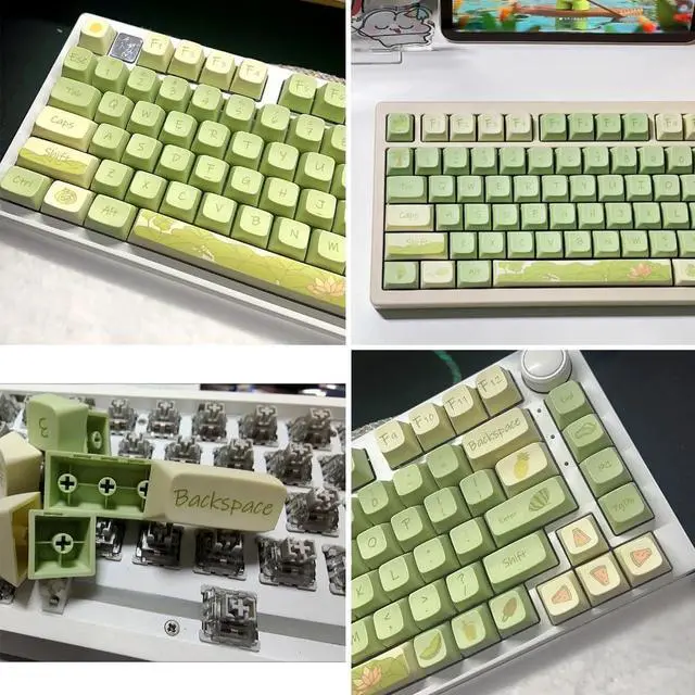 Alt view image 4 of 7 - PLCPDM Keycaps Set Sublimation Keycap 123PCS Green Flower Pattern for Mechanical Keyboards Waterproof