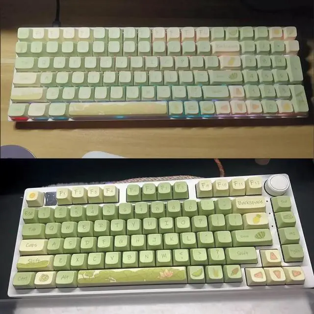 Alt view image 5 of 7 - PLCPDM Keycaps Set Sublimation Keycap 123PCS Green Flower Pattern for Mechanical Keyboards Waterproof