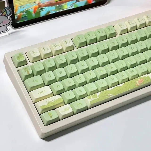 Alt view image 7 of 7 - PLCPDM Keycaps Set Sublimation Keycap 123PCS Green Flower Pattern for Mechanical Keyboards Waterproof