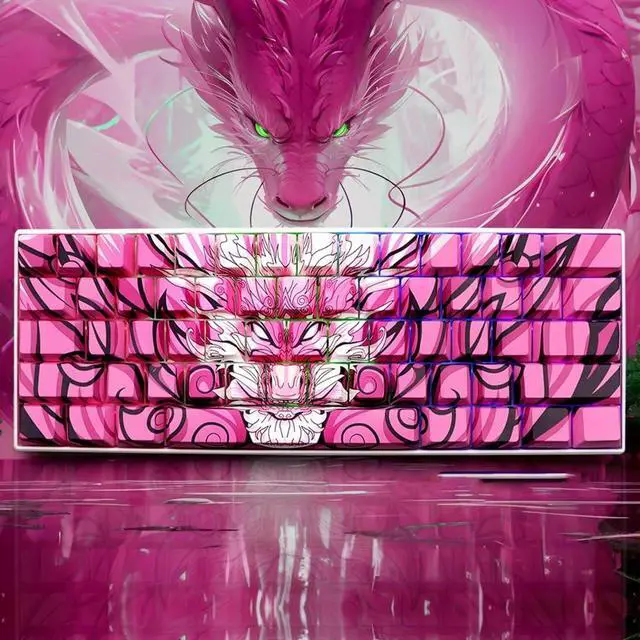 Alt view image 4 of 7 - PLCPDM Side Engraving Backlit Keycaps 136 Key Full Set, Cartoon Dragon Keycap for Mechancial Keyboard Enhances Night Typing