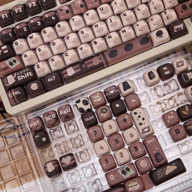 Alt view image 5 of 7 - PLCPDM Keycaps 131Piece Heat Sublimated Coffee Brown Keycaps Set Customization for Mechanical Keyboards