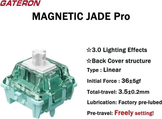 Alt view image 2 of 5 - Zjmehty GATERON Magnetic Jade Pro Switches for Magnetic Gaming Keyboard, Linear/20mm Longer Spring/Pre-lubed/Freely Setting Pre-Travel Key Switches(Jade Pro,72p)