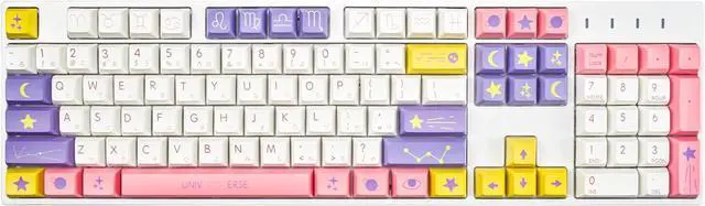 Main image of PBT Keycaps,128 Keys Customized Keycap Set,XDA Cute Moon and Stars Theme Key Caps Compatible with 100% 80% 60% MX Switches Mechanical Keyboard