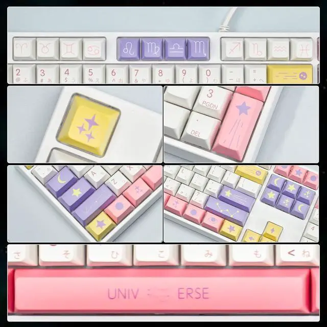 Alt view image 3 of 6 - PBT Keycaps,128 Keys Customized Keycap Set,XDA Cute Moon and Stars Theme Key Caps Compatible with 100% 80% 60% MX Switches Mechanical Keyboard