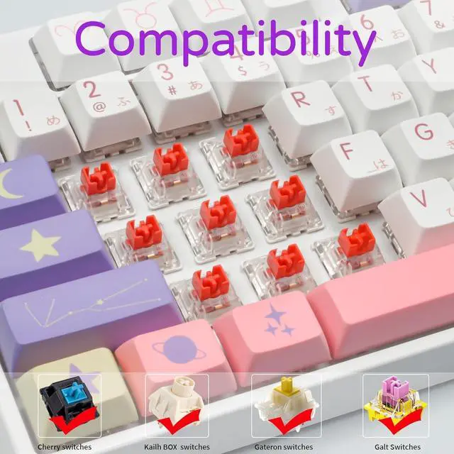 Alt view image 5 of 6 - PBT Keycaps,128 Keys Customized Keycap Set,XDA Cute Moon and Stars Theme Key Caps Compatible with 100% 80% 60% MX Switches Mechanical Keyboard