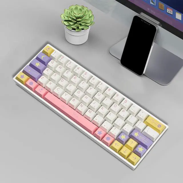 Alt view image 6 of 6 - PBT Keycaps,128 Keys Customized Keycap Set,XDA Cute Moon and Stars Theme Key Caps Compatible with 100% 80% 60% MX Switches Mechanical Keyboard