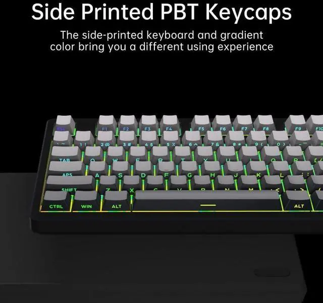 Alt view image 2 of 7 - DeLUX KM87 Pro Wireless Mechanical Gaming Keyboard, 80% Gasket Hot Swappable Custom Keyboard, Side Printed PBT Keycaps, Pre-Lubed Linear Switches, RGB Backlit, 2.4GHz/BT5.0/Wired (Grey)