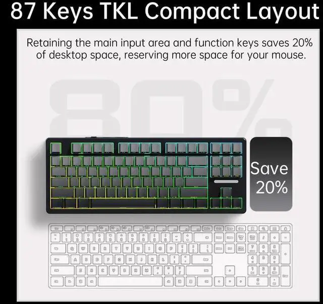 Alt view image 3 of 7 - DeLUX KM87 Pro Wireless Mechanical Gaming Keyboard, 80% Gasket Hot Swappable Custom Keyboard, Side Printed PBT Keycaps, Pre-Lubed Linear Switches, RGB Backlit, 2.4GHz/BT5.0/Wired (Grey)