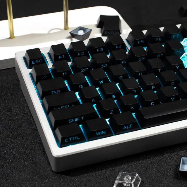 Alt view image 3 of 7 - mintcaps Keyboard Keycaps -151keys Black Shine Through Keycaps and Clear Transparent Keycaps, 75 Percent Doubleshot PBT Side Printed Keycap for Mechanical Gaming Keyboards