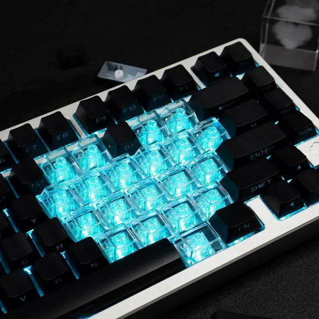Alt view image 2 of 7 - mintcaps Keyboard Keycaps -151keys Black Shine Through Keycaps and Clear Transparent Keycaps, 75 Percent Doubleshot PBT Side Printed Keycap for Mechanical Gaming Keyboards