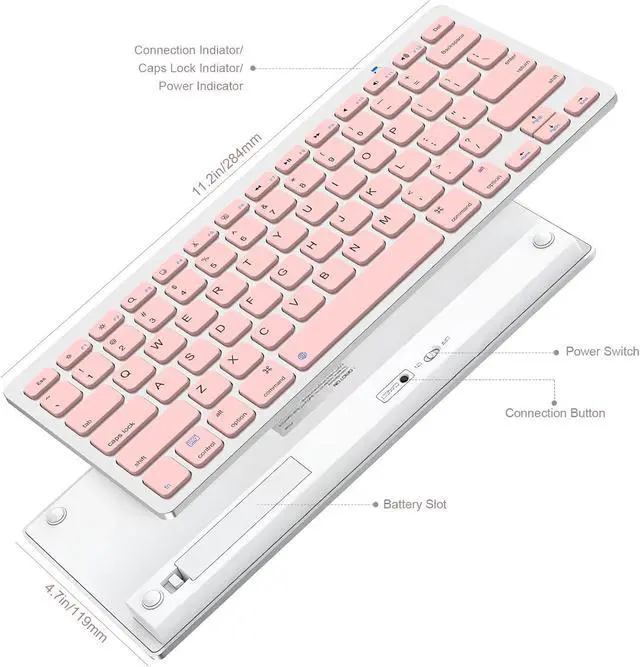 Alt view image 4 of 7 - Wireless Computer Keyboard, Bluetooth Keyboard for iPad 10th, 9th, 8th Gen, iPad Pro 12.9/11/10.5/9.7 in, iPad Air/Mini, Mac, MacBook, iMac, Tablets, PC Desktop Laptop - Office Accessories Supplies