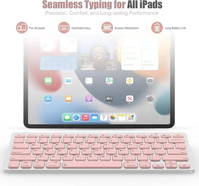 Alt view image 6 of 7 - Wireless Computer Keyboard, Bluetooth Keyboard for iPad 10th, 9th, 8th Gen, iPad Pro 12.9/11/10.5/9.7 in, iPad Air/Mini, Mac, MacBook, iMac, Tablets, PC Desktop Laptop - Office Accessories Supplies