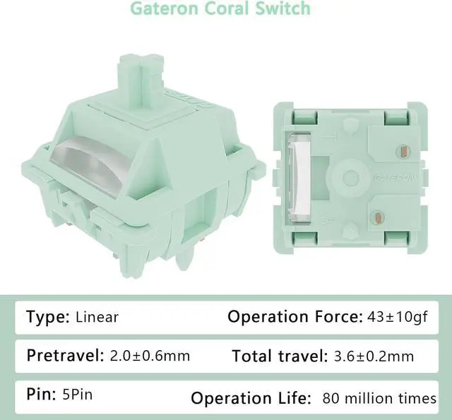 Alt view image 2 of 7 - Keyboard Switch Gateron Coral Linear 5Pin 43gf Dual-Stage Spring Pre-lubed Gaming Key Switch,for MX Mechanical Keyboard (45pcs)