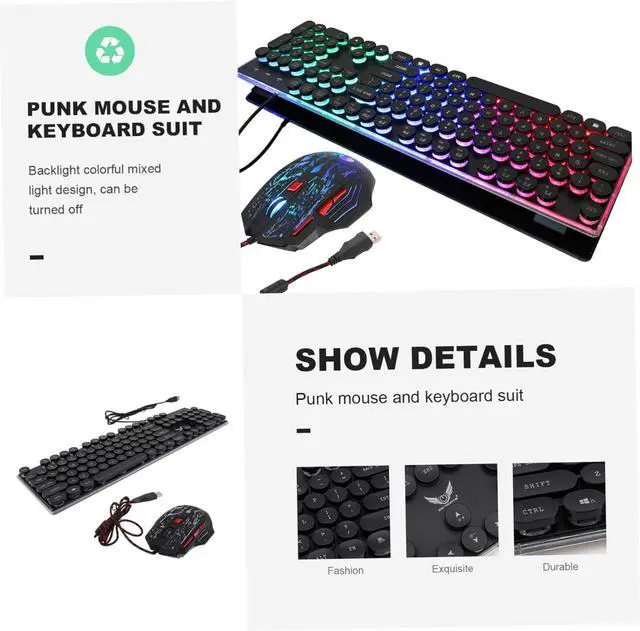 Alt view image 5 of 7 - BELLIFFY Gamer Mouse USB Keyboard RGB Backlit Ergonomic Design Vintage Steampunk Style