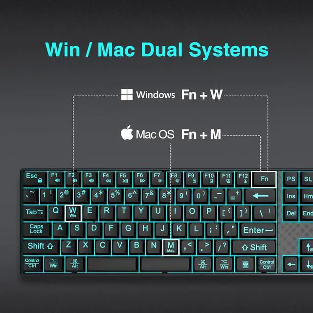 Alt view image 3 of 6 - Large Print Backlit Keyboard, Quiet USB Wired Computer Keyboards, Full Size Keyboard with 7-Color & 6 Modes Backlit, Compatible for Windows/Mac, MacBook Pro/Air, Desktop, Laptop, PC, Gaming