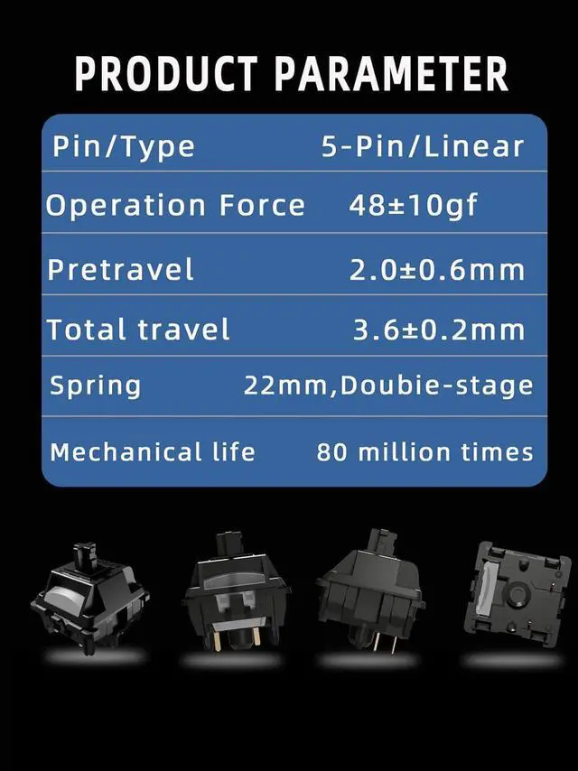 Alt view image 3 of 7 - Keyboard Switch Gateron Ghost Linear 5Pin 48gf Dual-Stage Spring Pre-lubed Gaming Key Switch,for MX Mechanical Keyboard (90pcs)