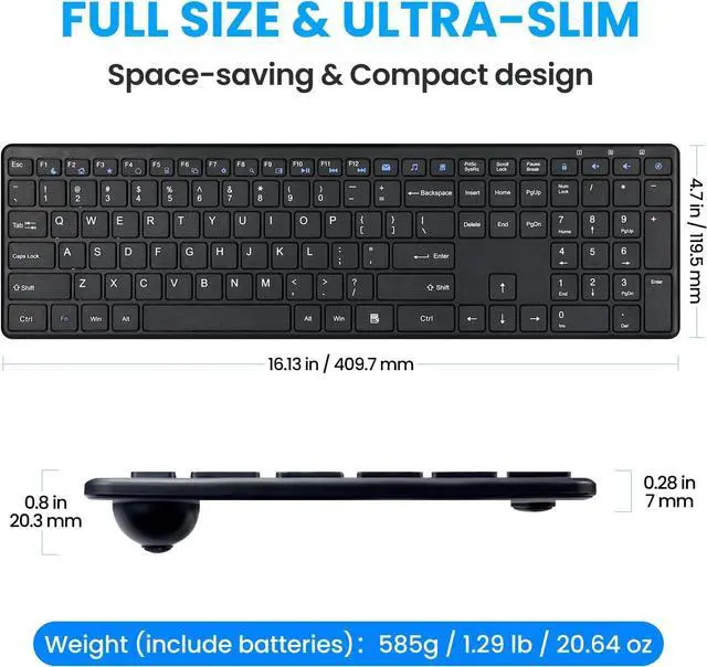 Alt view image 2 of 7 - Wireless Keyboard-2.4G USB Ultra Slim Quiet Full Size Matte PC Computer Keyboard,19 Multimedia Keys,Number Pad,Plug&Play,Lag-Free Ergo,Long Battery life for Desktop,Laptop,Smart TV,MAC,Windows,QWERTY