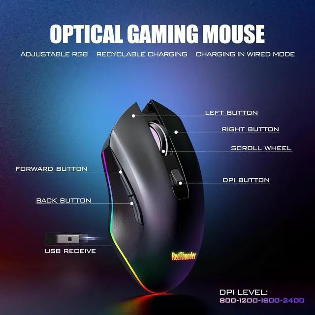 Alt view image 6 of 7 - RedThunder K20 TKL Wireless Keyboard and Mouse Combo, Adjustable RGB Backlit Rechargeable Battery, Compact Layout Keyboard with Dedicated Multimedia Keys + Optical Mice for PC/Laptop(Black)