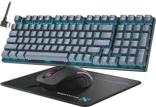 Main image of Mechanical Gaming Keyboard and Mouse, LED Backlit 98-Key Floating Keycap & 4 DPI RGB Gaming Mouse with Mouse Pad, Full Anti-Ghost Light Up Wired Computer Keyboards for MAC PC Gamer Accessories, Gray