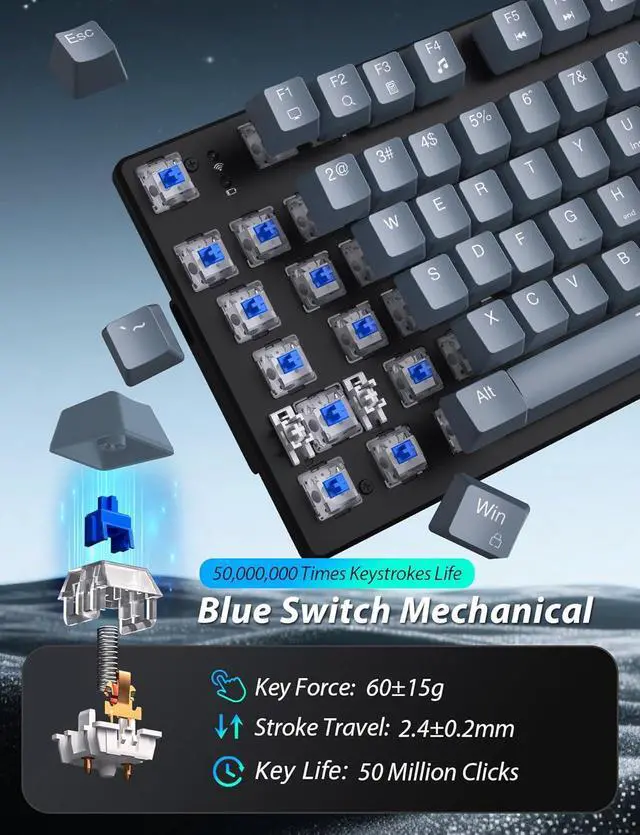 Alt view image 3 of 7 - Mechanical Gaming Keyboard and Mouse, LED Backlit 98-Key Floating Keycap & 4 DPI RGB Gaming Mouse with Mouse Pad, Full Anti-Ghost Light Up Wired Computer Keyboards for MAC PC Gamer Accessories, Gray