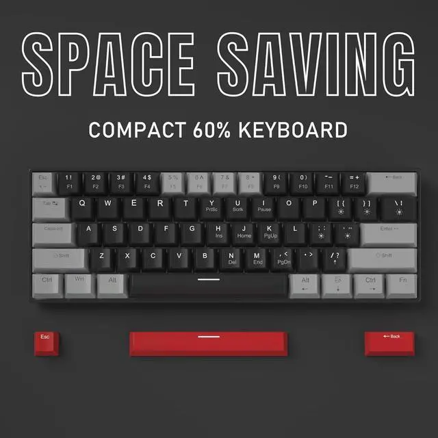 Alt view image 4 of 7 - 60% Mechanical Gaming Keyboard,Mixed Color Keycaps Gaming Keyboard with Linear Red Switches, Detachable Type-C Cable Mini Keyboard with Blue LED Light for PC/Laptop