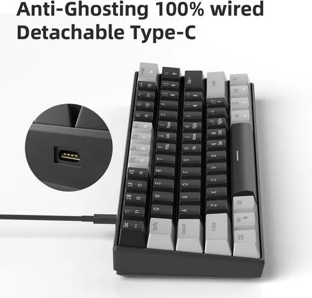 Alt view image 6 of 7 - 60% Mechanical Gaming Keyboard,Mixed Color Keycaps Gaming Keyboard with Linear Red Switches, Detachable Type-C Cable Mini Keyboard with Blue LED Light for PC/Laptop