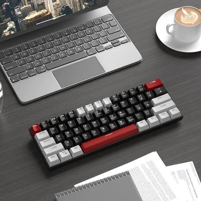 Alt view image 7 of 7 - 60% Mechanical Gaming Keyboard,Mixed Color Keycaps Gaming Keyboard with Linear Red Switches, Detachable Type-C Cable Mini Keyboard with Blue LED Light for PC/Laptop