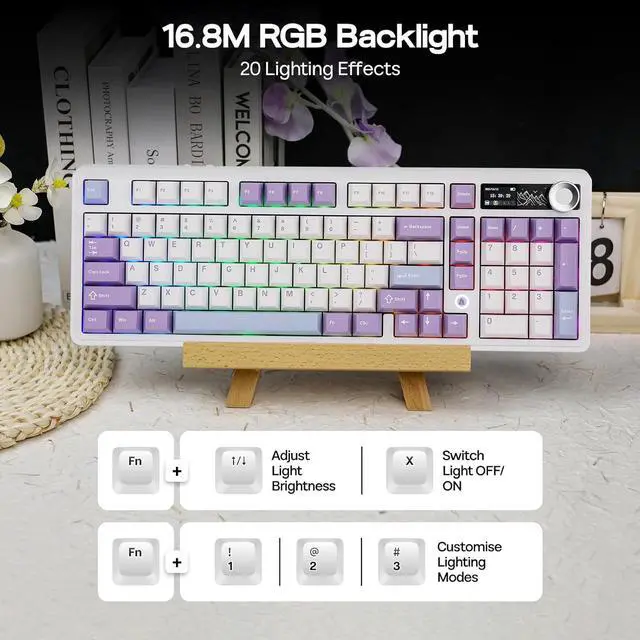 Alt view image 6 of 7 - AJAZZ AK980 96% USB-C/BT5.0/2.4GHz Wireless Gaming Keyboard with 1.14 TFT Screen, Hot Swappable Creamy Mechanical Keyboard with FR4 Plate, Knob, RGB for Win/Mac (White, Gift V2 Switch)