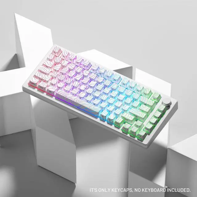 Alt view image 2 of 7 - HITIME XVX Shine Through Keycaps with IMD Tech, Custom Keycaps 60 75 100 Percent, White Key Cap Set OEM Profile,118 Keys Side Printed for Mechanical Keyboard, Topographic