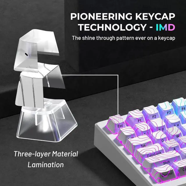 Alt view image 3 of 7 - HITIME XVX Shine Through Keycaps with IMD Tech, Custom Keycaps 60 75 100 Percent, White Key Cap Set OEM Profile,118 Keys Side Printed for Mechanical Keyboard, Topographic