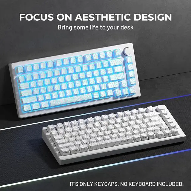 Alt view image 4 of 7 - HITIME XVX Shine Through Keycaps with IMD Tech, Custom Keycaps 60 75 100 Percent, White Key Cap Set OEM Profile,118 Keys Side Printed for Mechanical Keyboard, Topographic