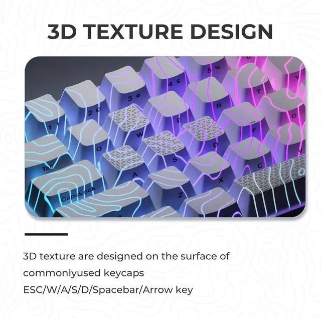 Alt view image 7 of 7 - HITIME XVX Shine Through Keycaps with IMD Tech, Custom Keycaps 60 75 100 Percent, White Key Cap Set OEM Profile,118 Keys Side Printed for Mechanical Keyboard, Topographic