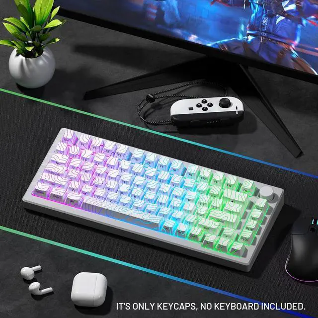 Alt view image 6 of 7 - HITIME XVX Shine Through Keycaps with IMD Tech, Custom Keycaps 60 75 100 Percent, White Key Cap Set OEM Profile,118 Keys Side Printed for Mechanical Keyboard, Topographic