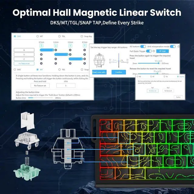 Alt view image 4 of 7 - ATTACK SHARK X68 HE 8000Hz Rapid Trigger Keyboard, 0.01mm RT Accuracy Wired Gaming Keyboard with Magnetic Switch, Adjustable Actuation, Rapid Trigger, Snap Tap, RGB Lighting for PC/Mac, Black Contours
