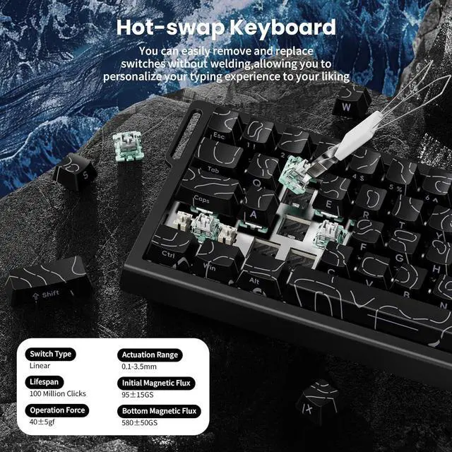 Alt view image 6 of 7 - ATTACK SHARK X68 HE 8000Hz Rapid Trigger Keyboard, 0.01mm RT Accuracy Wired Gaming Keyboard with Magnetic Switch, Adjustable Actuation, Rapid Trigger, Snap Tap, RGB Lighting for PC/Mac, Black Contours
