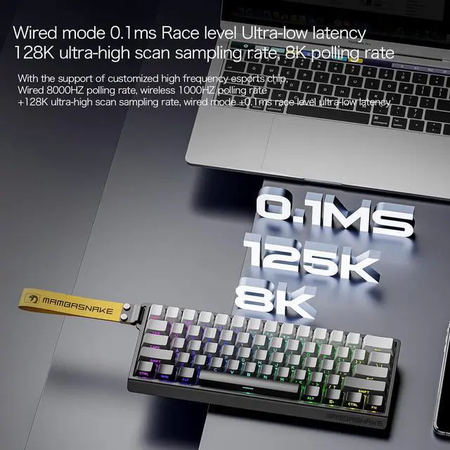 Alt view image 3 of 7 - ATTACK SHARK MAMBASNAKE X60 HE Rapid Trigger Magnetic Switch 60% RGB Wireless Mechanical Gaming keyboard,2.4Ghz/BT/Wired,8KHZ Polling Rate,0.01mm Adjustable Actuation,Web Driver for Win/Mac(Moonlight)