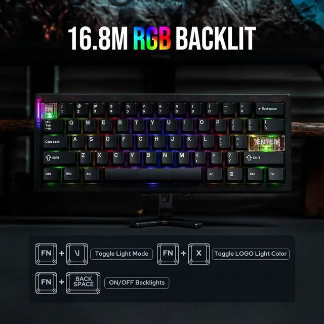Alt view image 5 of 7 - CIDOO QK61 V2 VIA Programmable 60% Compact Keyboard, USB-C/BT5.0/2.4Ghz Wireless, Hot Swappable Custom Mechanical Keyboard with Gasket Mounted, PC Plate, 3000mAh Battery for Win/Mac (Black)