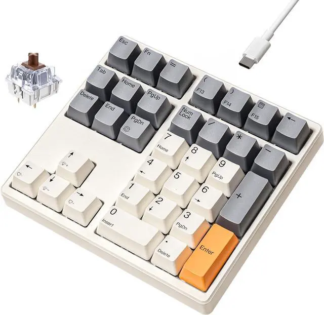 Main image of Mechanical Number Pad,34 Key Wired USB Numeric Keypad with Gateron Brown Switches, White Backlit Hot Swappable Numpad with PBT Keycaps for Laptop, MacBook,PC Desktop (Retro Beige,Brown Switch)