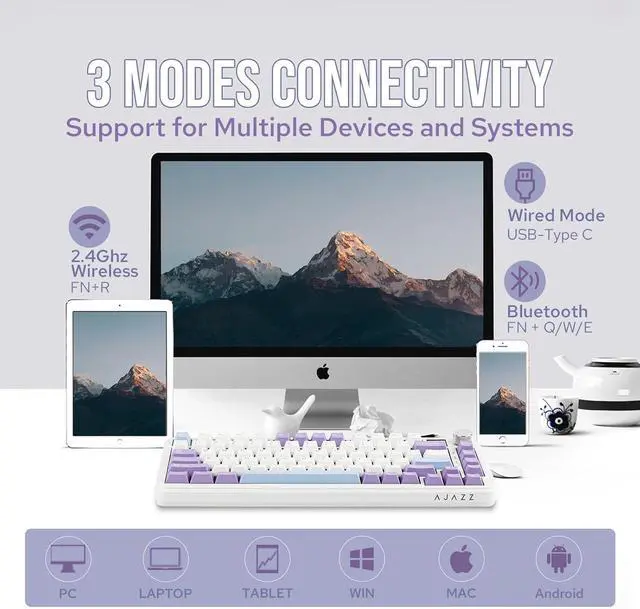 Alt view image 5 of 7 - MechLands AJAZZ AK820 MAX HE Hall Effect Magnetic Gaming Keyboard, Adjustable Actuation, 3 Modes Wireless Rapid Fast Keyboard with Screen & Knob, Creamy Gasket, RGB Backlight, NKRO for Win/Mac (White)