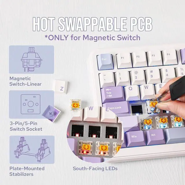 Alt view image 7 of 7 - MechLands AJAZZ AK820 MAX HE Hall Effect Magnetic Gaming Keyboard, Adjustable Actuation, 3 Modes Wireless Rapid Fast Keyboard with Screen & Knob, Creamy Gasket, RGB Backlight, NKRO for Win/Mac (White)