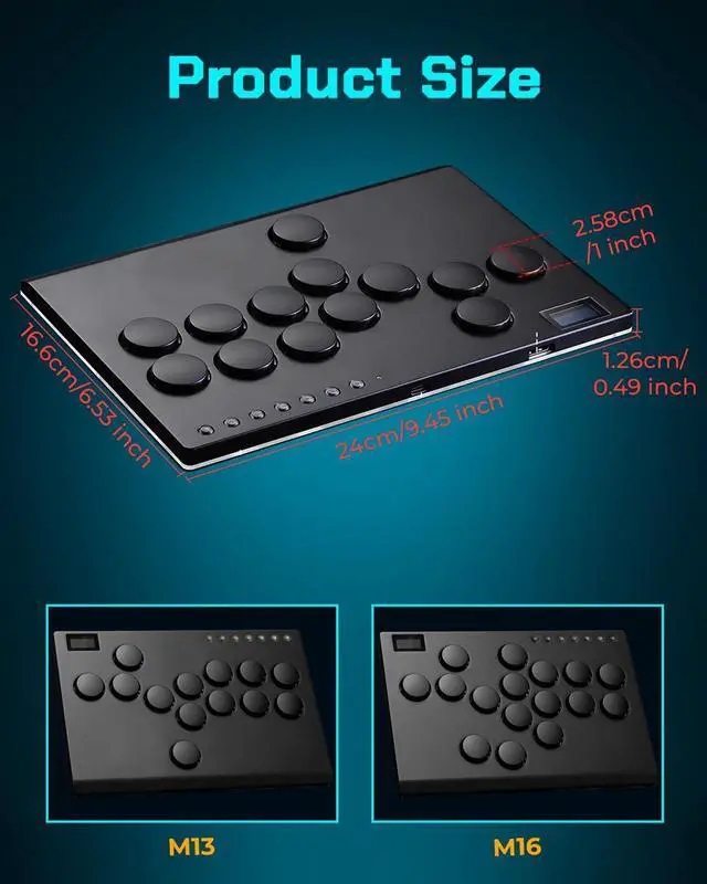 Alt view image 4 of 7 - Sehawei All Metal Arcade Stick 13Keys All-Button Controller with Custom RGB & Turbo Functions,Arcade Fighting Stick for PC/Ps3/Ps4/Switch/Steam-Supports SOCDBlack