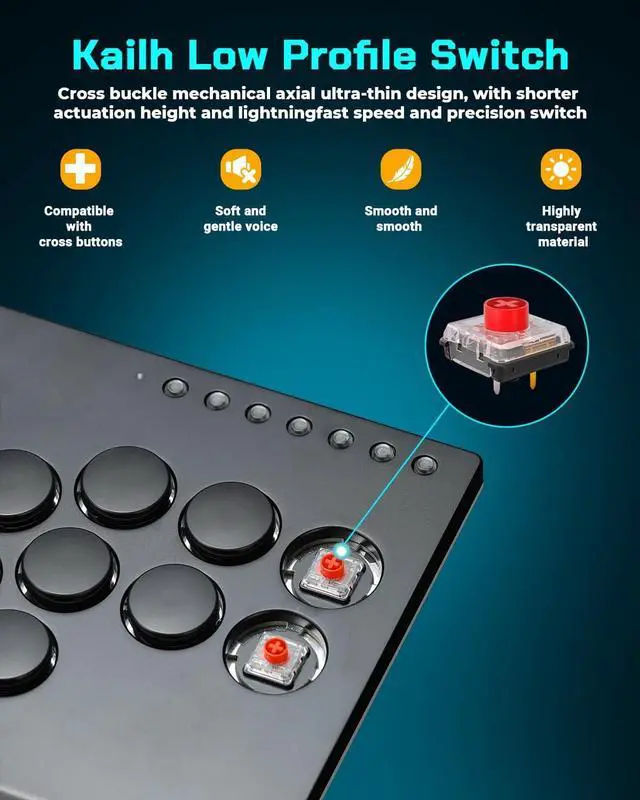 Alt view image 5 of 7 - Sehawei All Metal Arcade Stick 13Keys All-Button Controller with Custom RGB & Turbo Functions,Arcade Fighting Stick for PC/Ps3/Ps4/Switch/Steam-Supports SOCDBlack