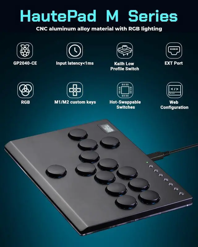 Alt view image 2 of 7 - Sehawei All Metal Arcade Stick 13Keys All-Button Controller with Custom RGB & Turbo Functions,Arcade Fighting Stick for PC/Ps3/Ps4/Switch/Steam-Supports SOCDBlack
