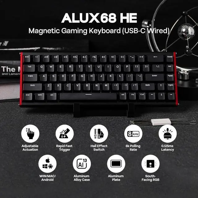 Alt view image 2 of 7 - AJAZZ ALUX68 HE Aluminum Rapid Trigger Gaming Keyboard with Magnetic Switch, Wired Hall Effect Keyboard with 8K Polling Rate, 0.125ms Latency, RGB Backlight (Black, ALUX68 Plus)