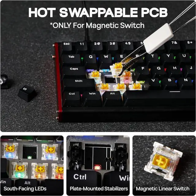 Alt view image 5 of 7 - AJAZZ ALUX68 HE Aluminum Rapid Trigger Gaming Keyboard with Magnetic Switch, Wired Hall Effect Keyboard with 8K Polling Rate, 0.125ms Latency, RGB Backlight (Black, ALUX68 Plus)